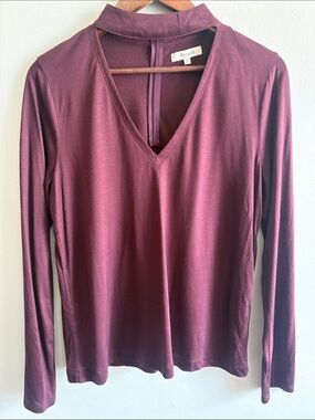 Madewell Burgundy Choker Neck Long Sleeve Top Size Large